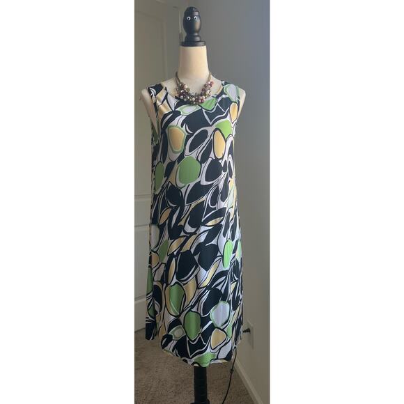 LILY Black Yellow Green Lemon Lime Sleeveless Stretch Art-to-Wear Dress XL - Picture 1 of 9
